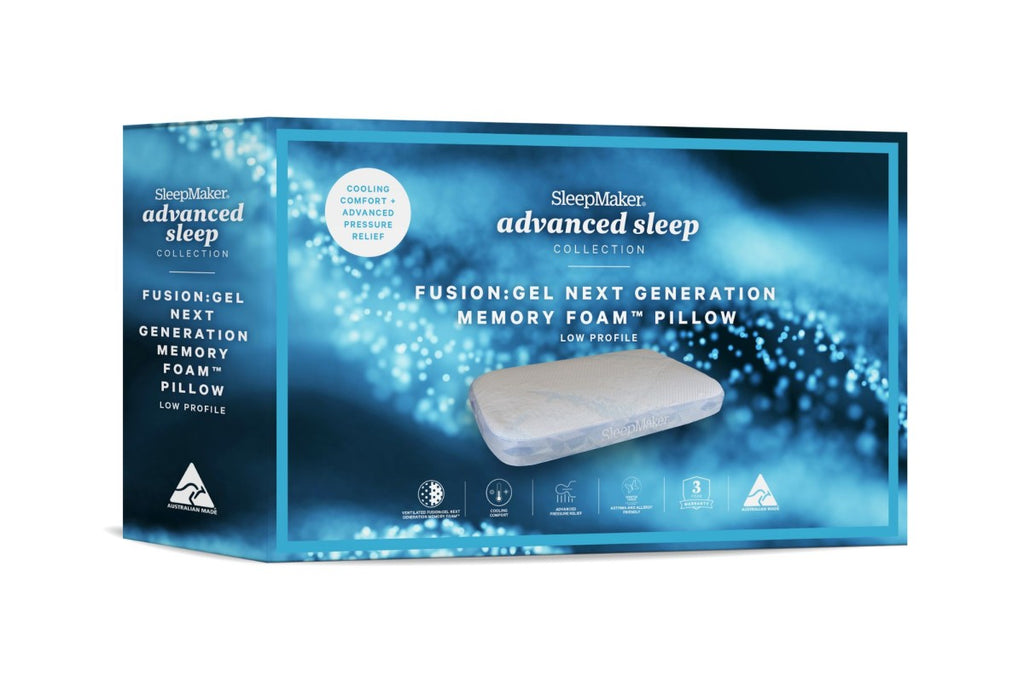 SleepMaker Advanced Sleep collection pillow packaging on a white background