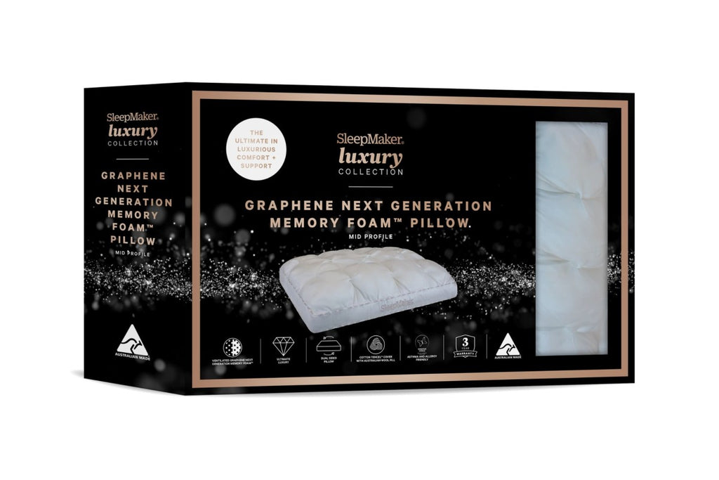 SleepMaker Luxury Pillow packaging on a white background
