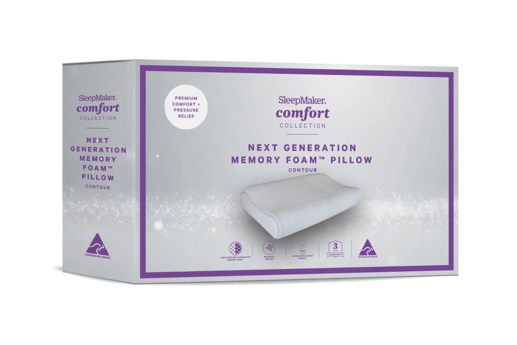 SleepMaker Comfort Collection pillow packaging on a white background