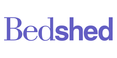 Bedshed logo in purple on a white background