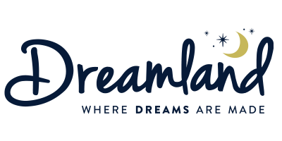 Dreamland logo with a moon and stars on a white background